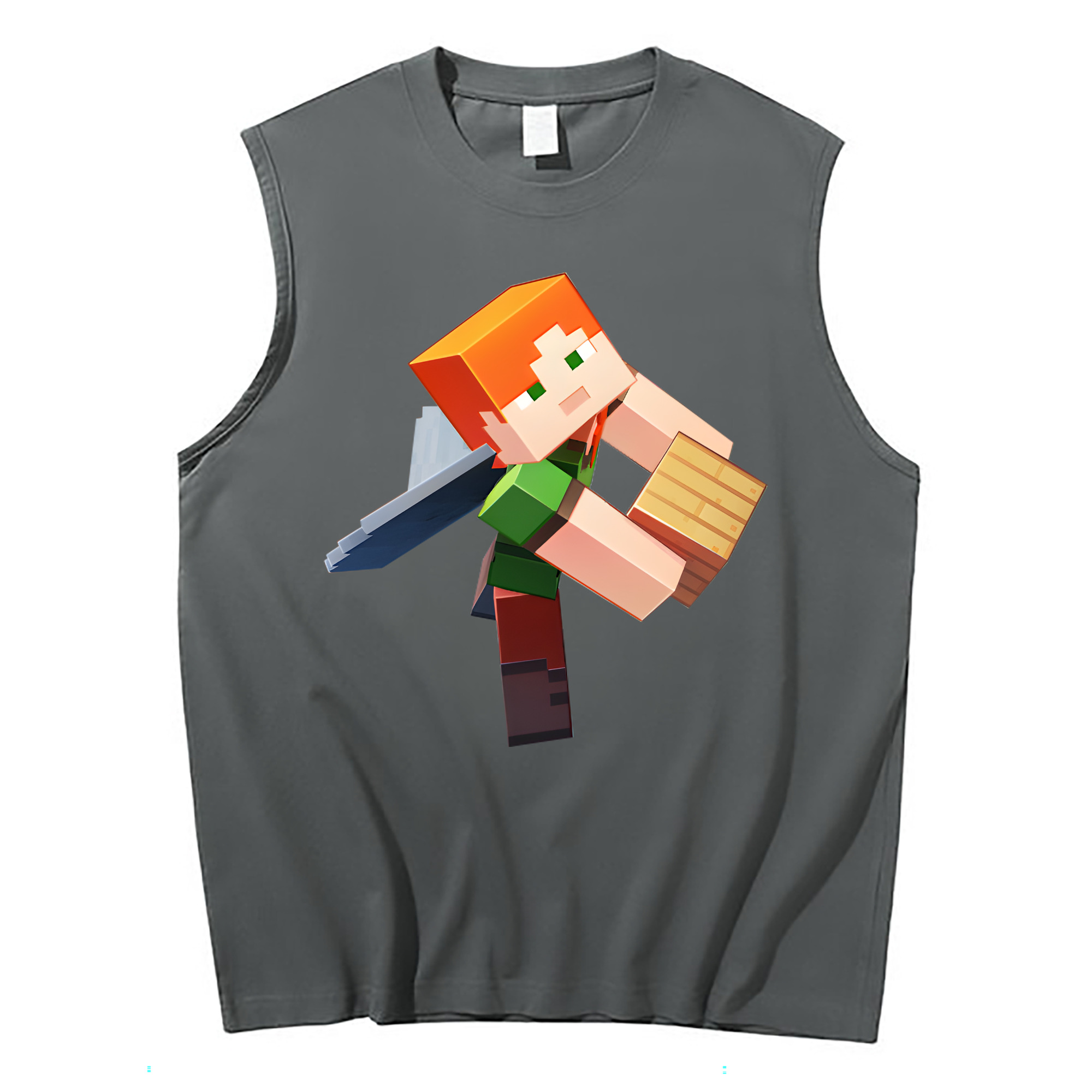 （画像用） マインクラフト ブロックの世界 Minecraft MC Block world コットン100％タンクトップ（フロントプリント）